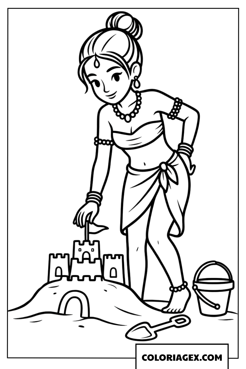 Coloriage Construction d’un château de sable