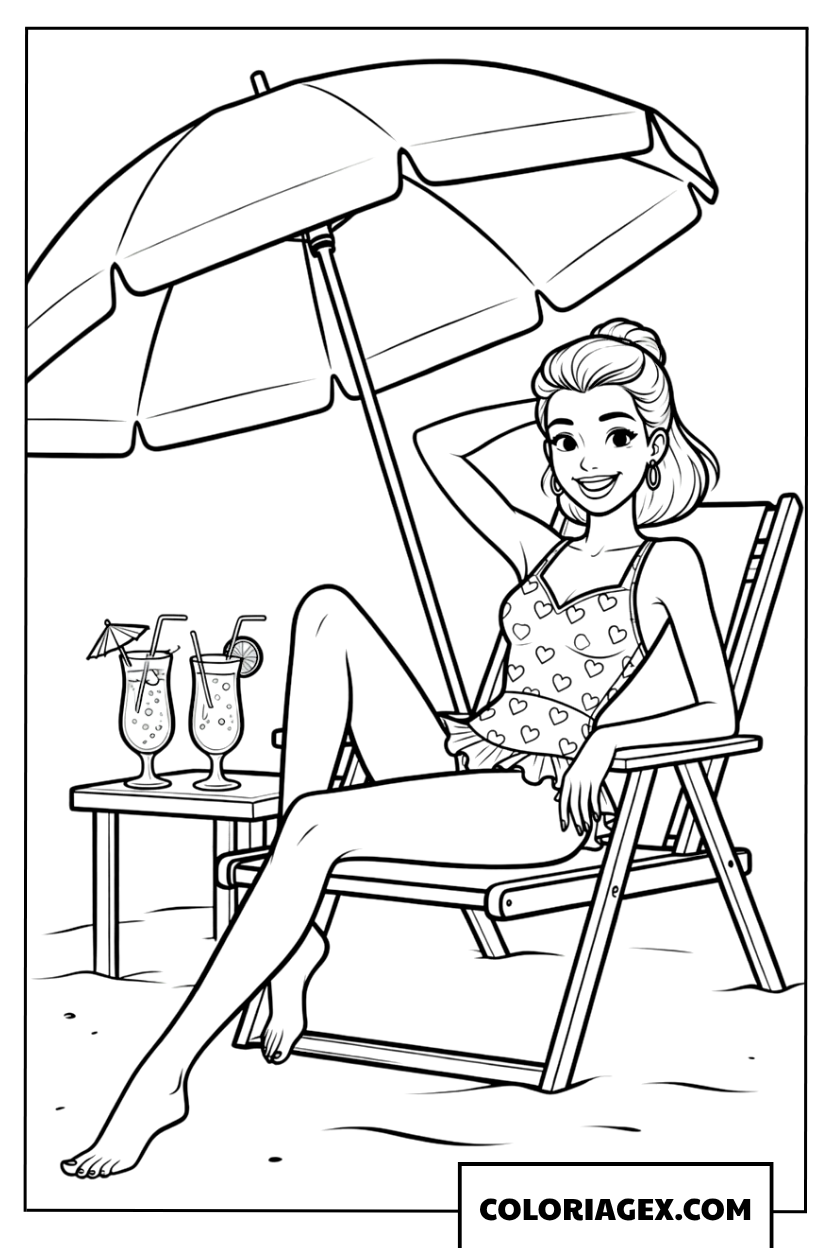 Coloriage Détente sous le parasol
