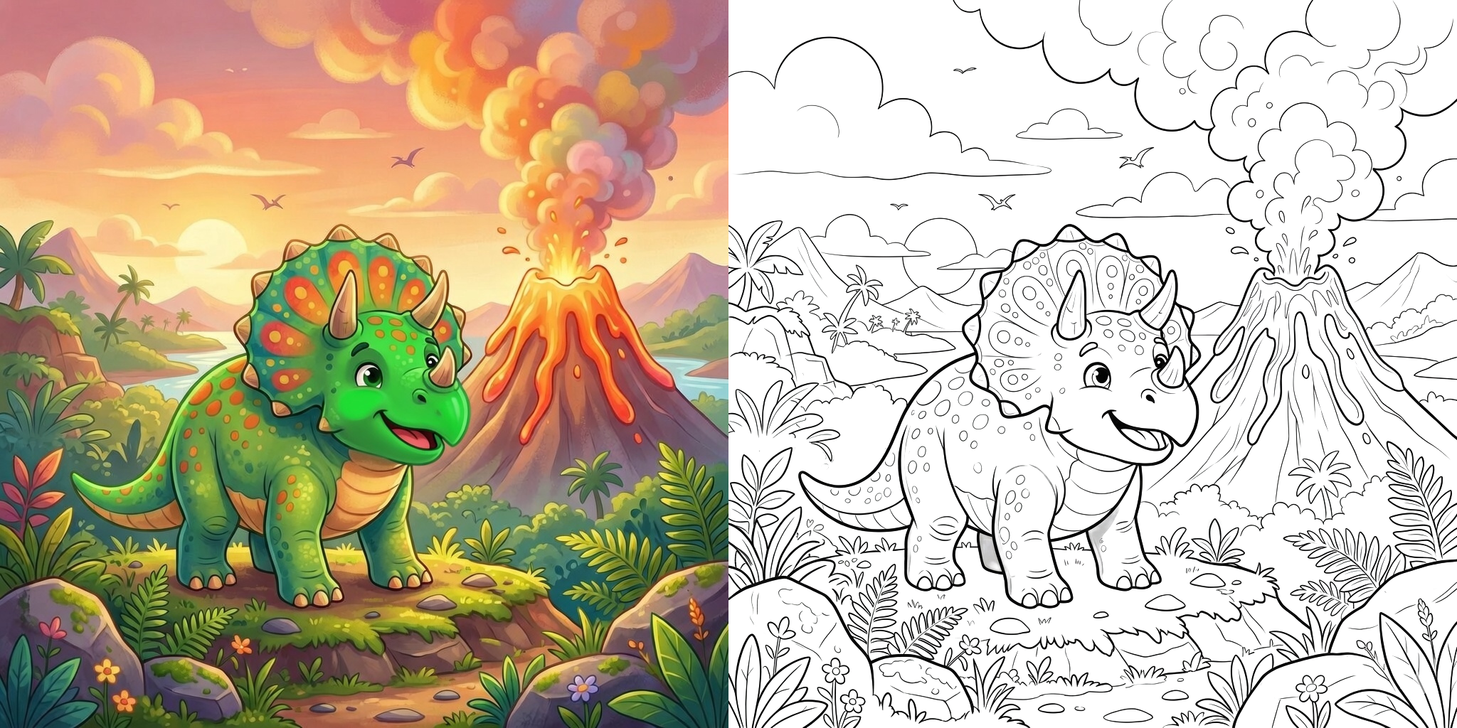 ft - Coloriage Dinosaures et Volcans ft