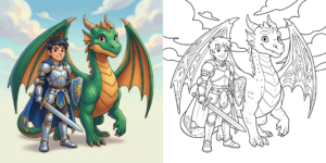 ft - Coloriage Dragon et Chevalier ft