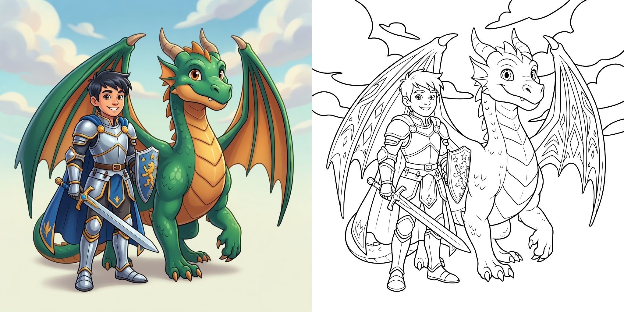 ft - Coloriage Dragon et Chevalier ft