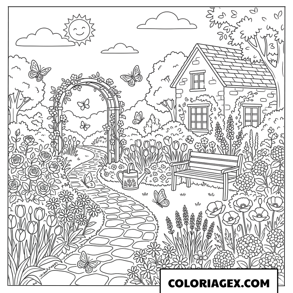 Coloriage Entrée d’un Jardin Féérique