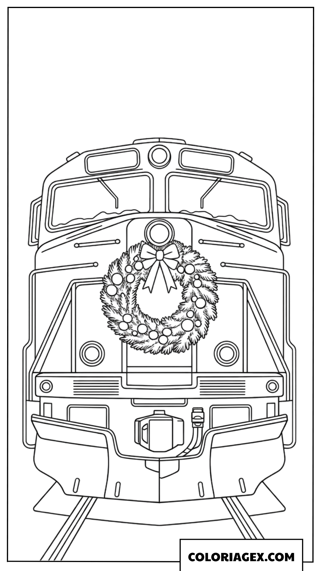 Coloriage Face avant d un train moderne avec couronne de Noël