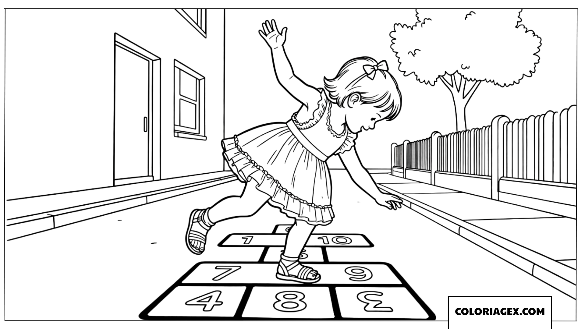 Coloriage Fillette jouant à la marelle