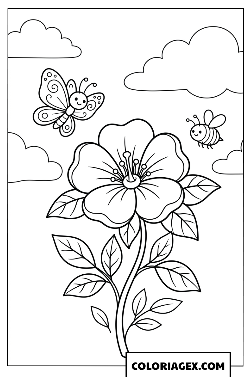 Coloriage Fleur de Printemps et ses Petits Amis