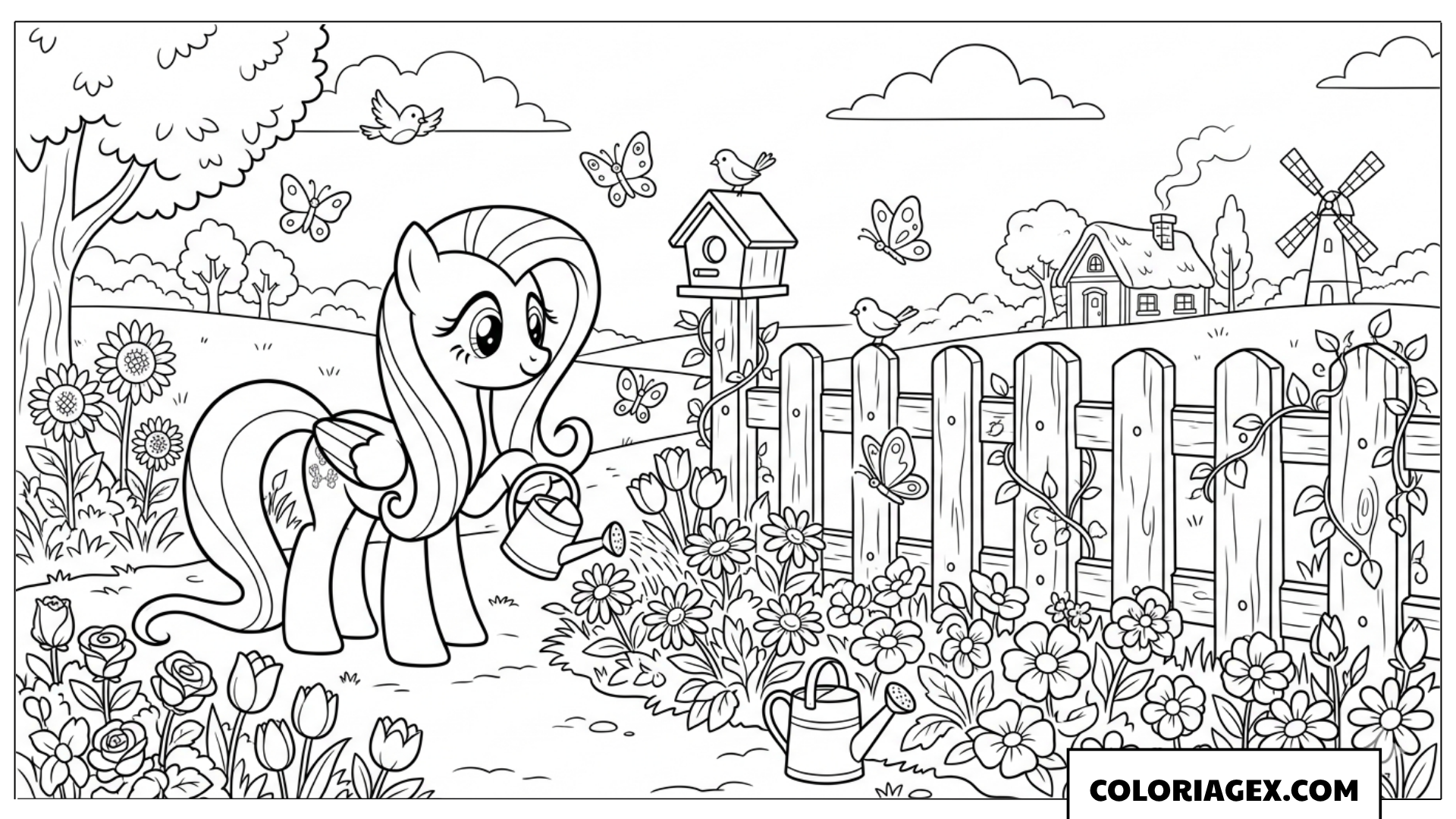 Coloriage Fluttershy au jardin