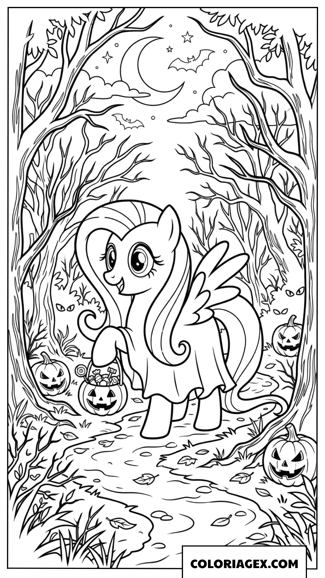 Coloriage Fluttershy dans la forêt mystérieuse