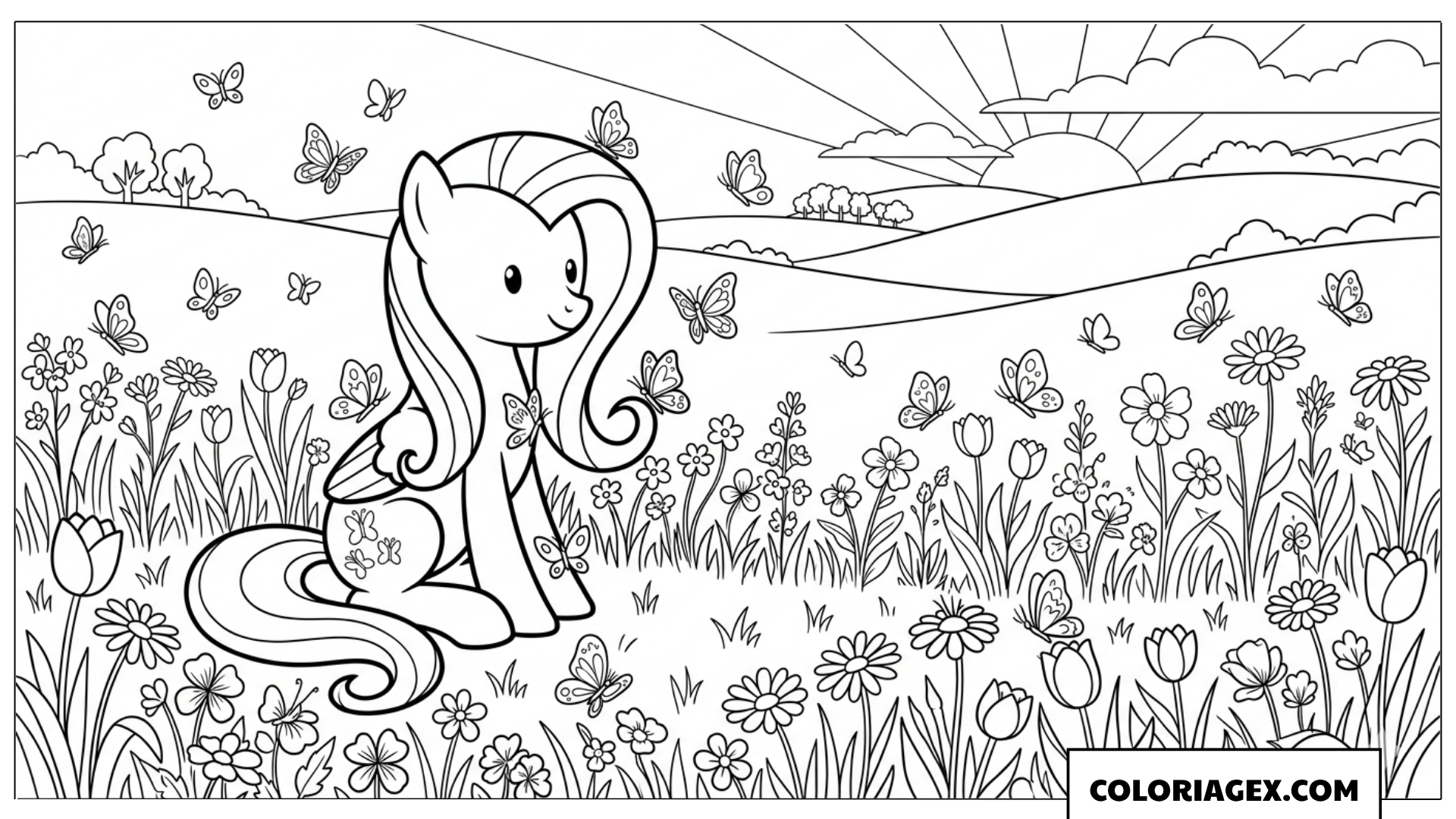 Coloriage Fluttershy dans les fleurs