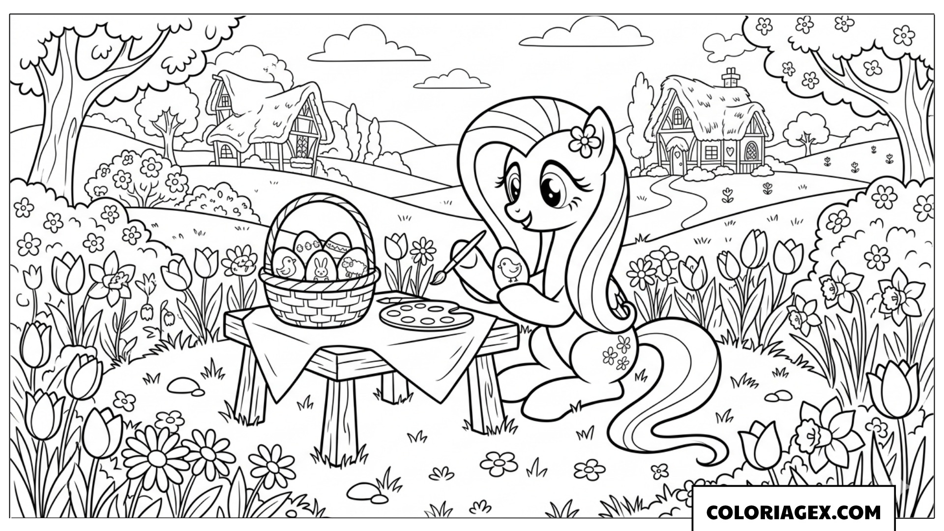 Coloriage Fluttershy et les œufs de Pâques