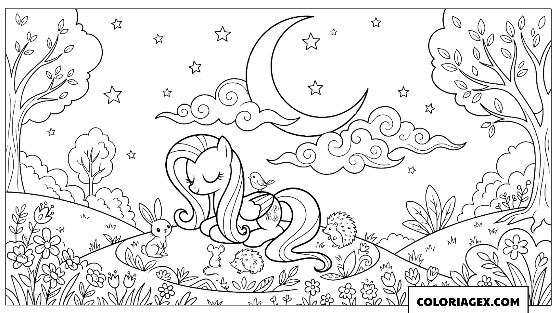 Coloriage Fluttershy sous la lune