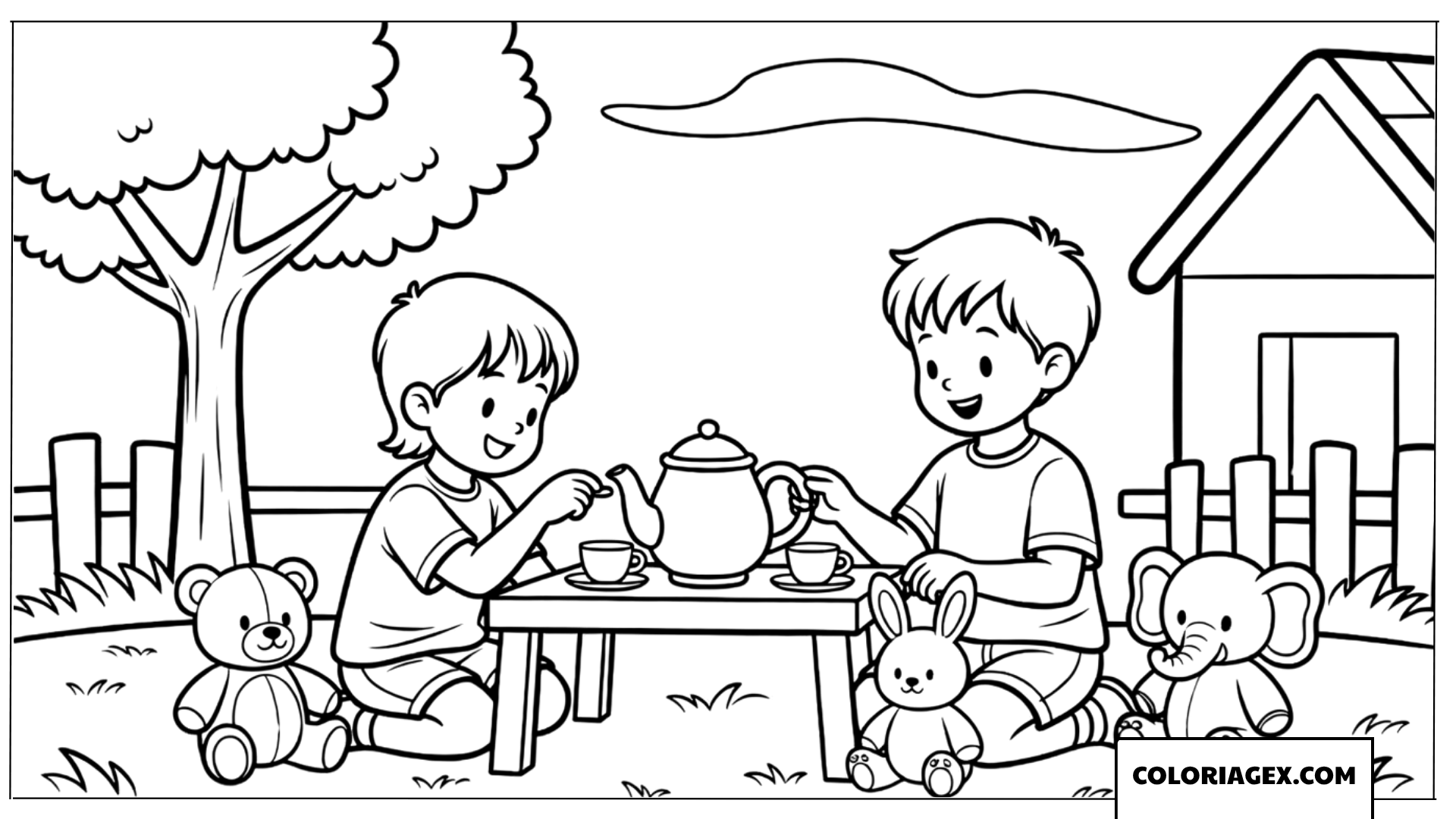 Coloriage Goûter avec des peluches