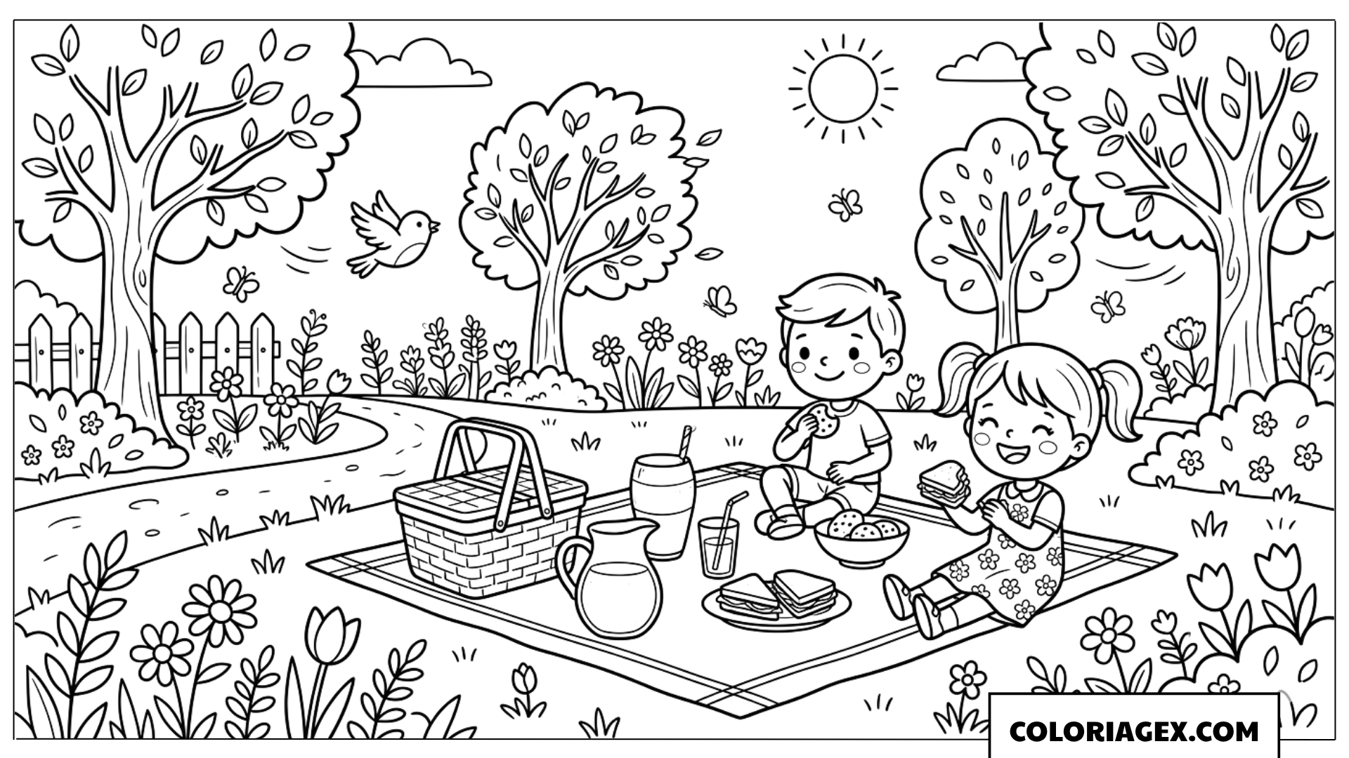 Coloriage Goûter dans le Jardin