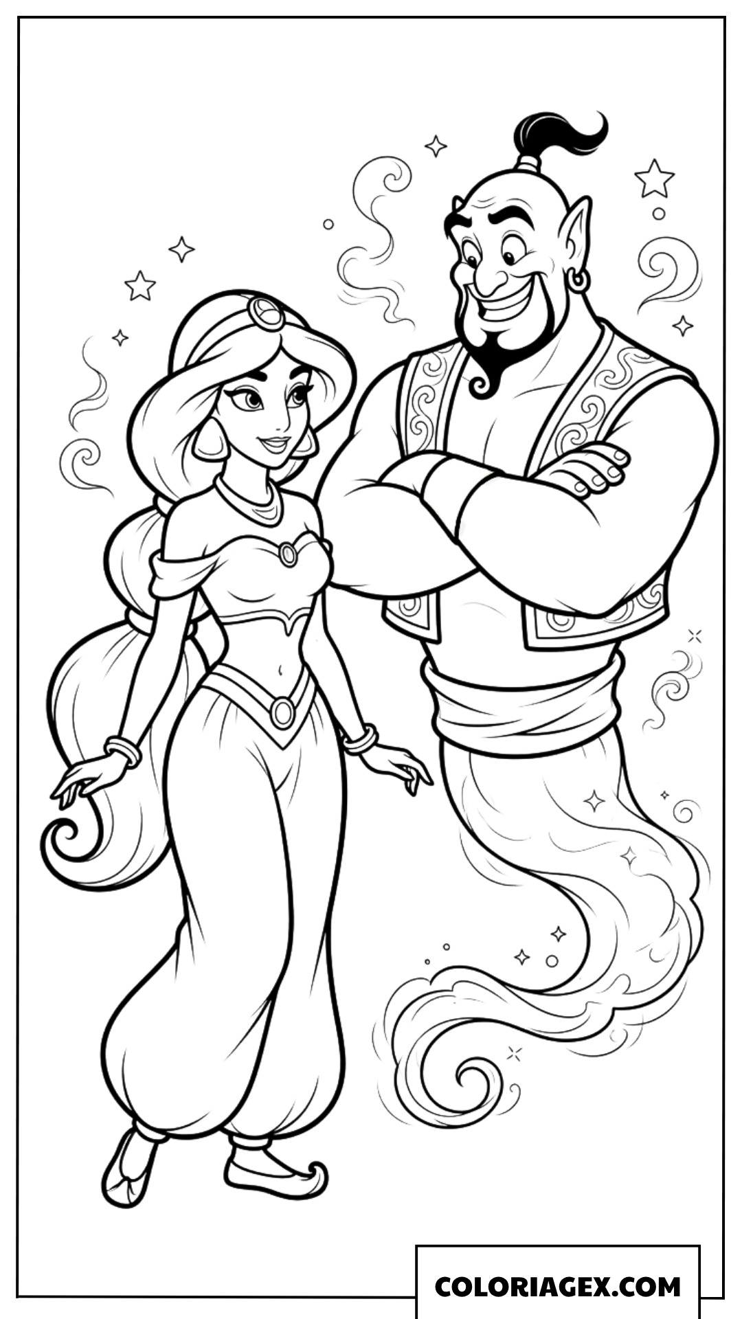Coloriage Jasmine aux cotes du Genie joyeux a colorier