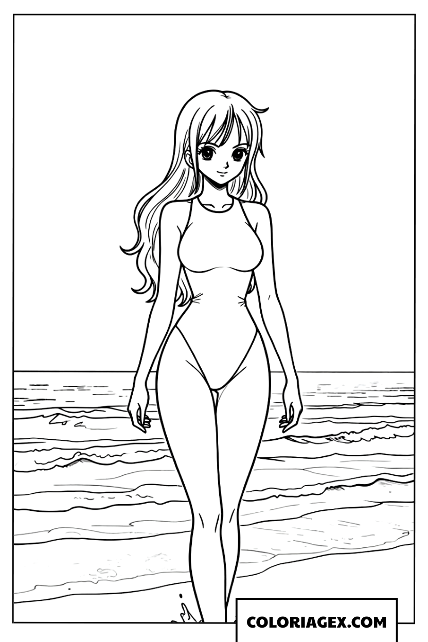 Coloriage Jeune fille au bord de la mer