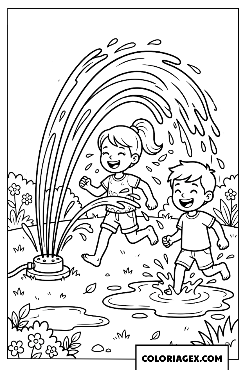 Coloriage Jeux autour de l’arroseur automatique