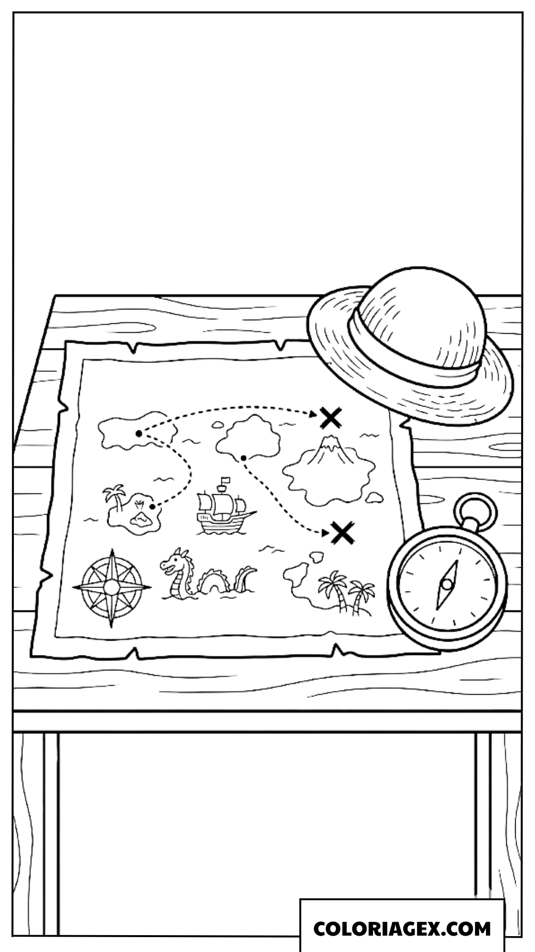 Coloriage Le chapeau de paille de Luffy et la carte