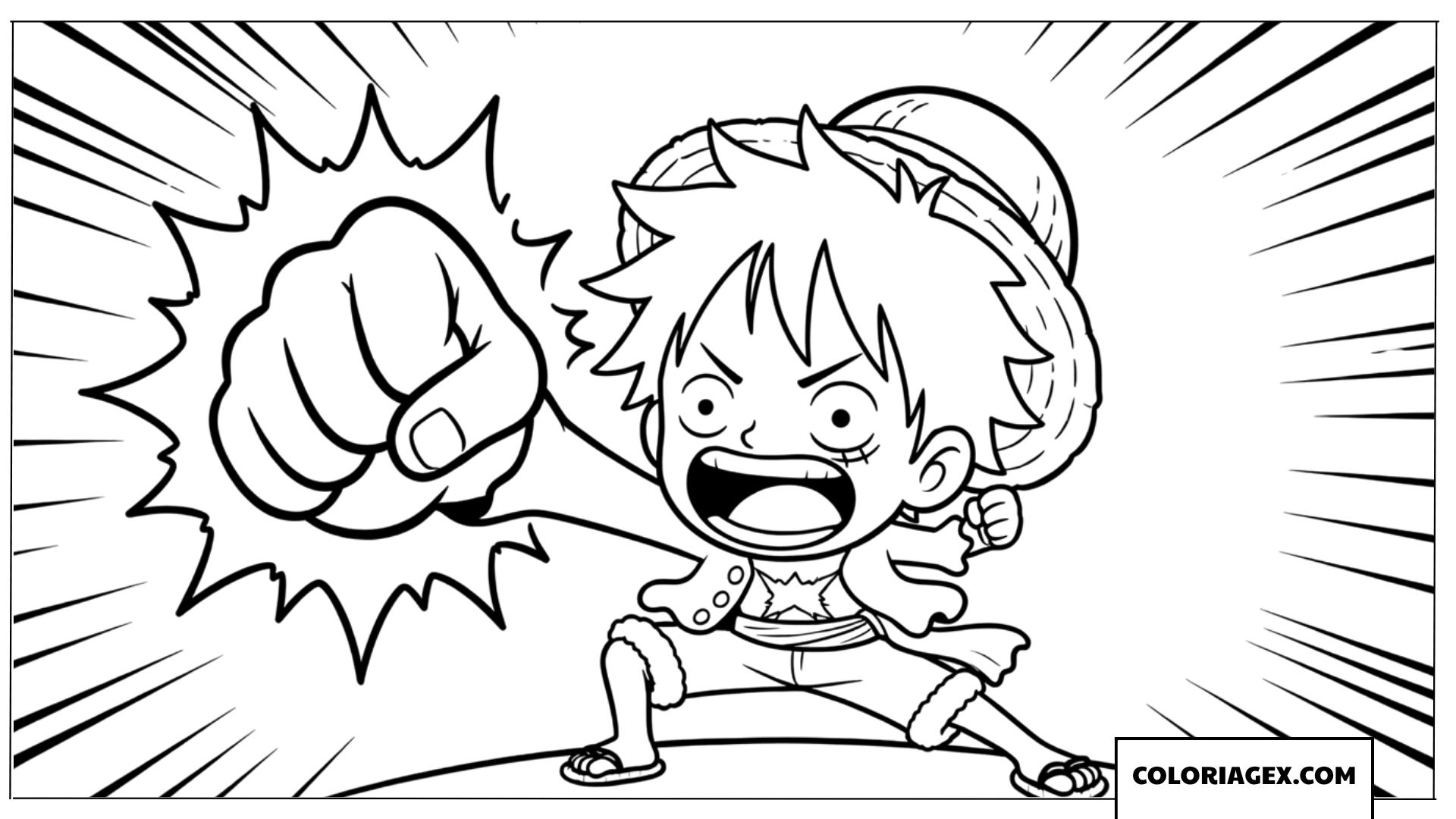 Coloriage Le puissant coup de poing de Luffy