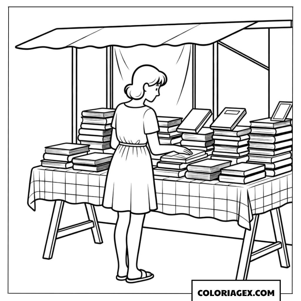 Coloriage Librairie en plein air
