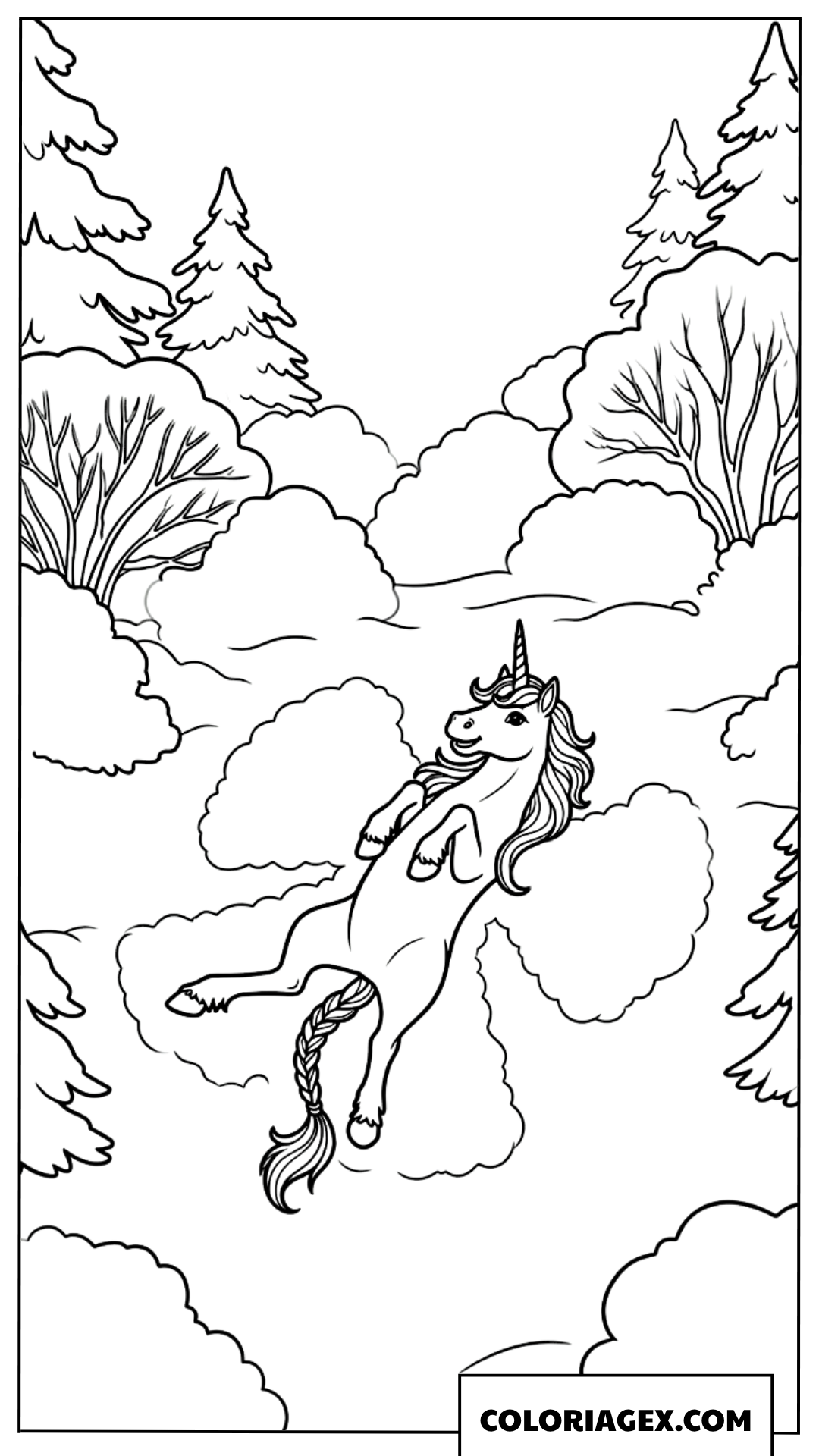 Coloriage Licorne magique allongée dans la neige