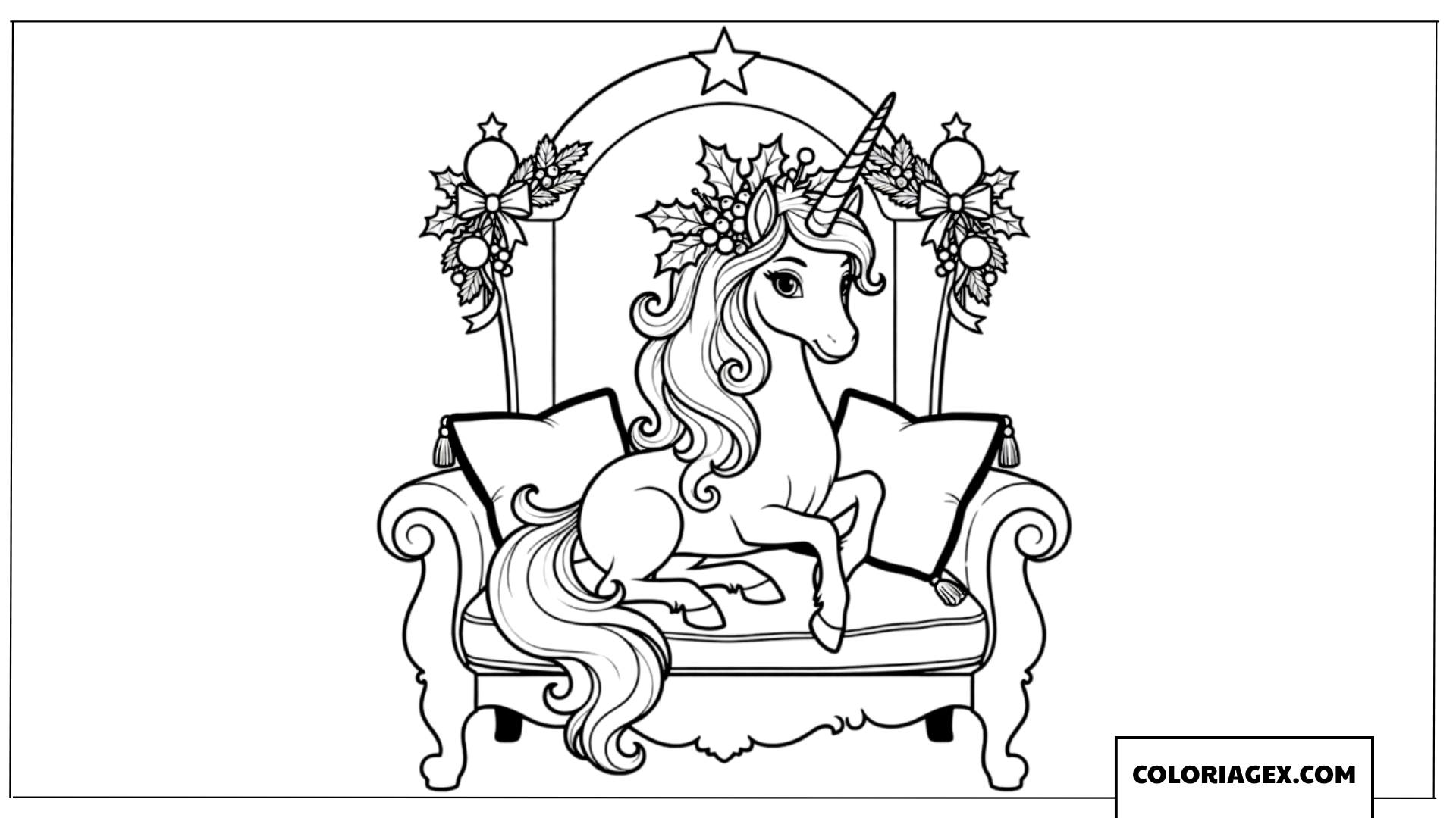 Coloriage Licorne princesse assise sur un trône royal