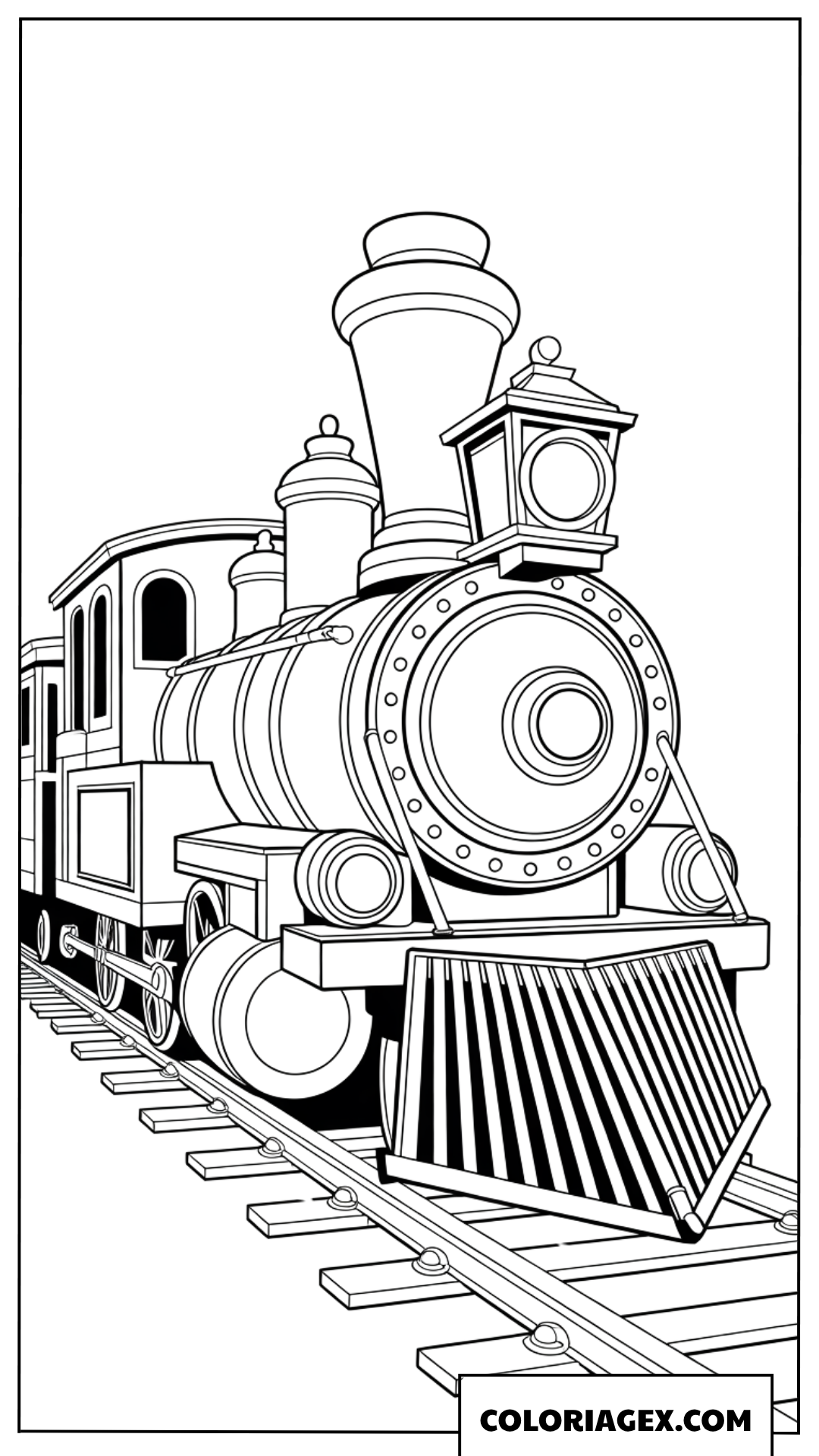 Coloriage Locomotive à vapeur classique et détaillée sur les rails