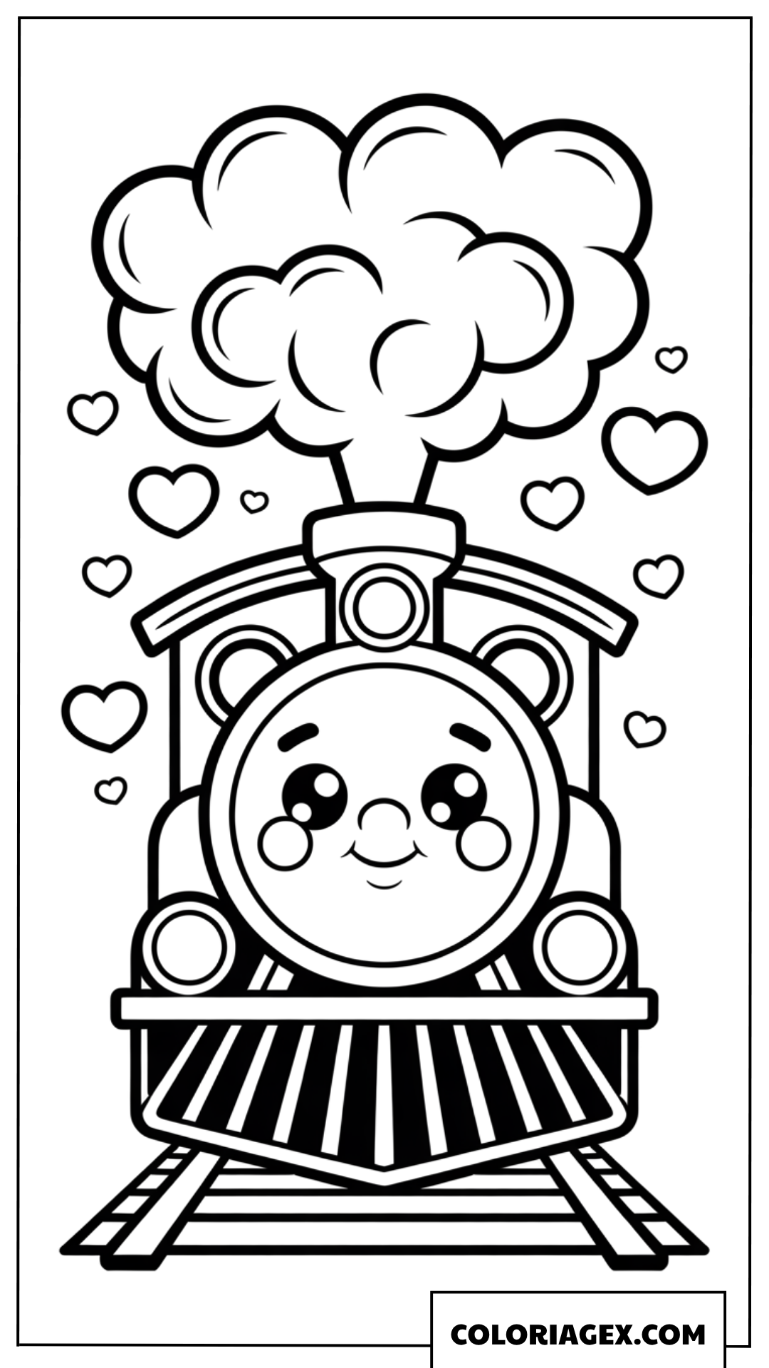 Coloriage Locomotive de train Kawaii avec de la fumée en forme de coeur