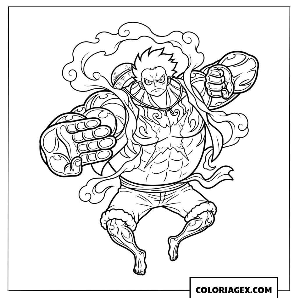 Coloriage Luffy Gear Fourth en mode combat