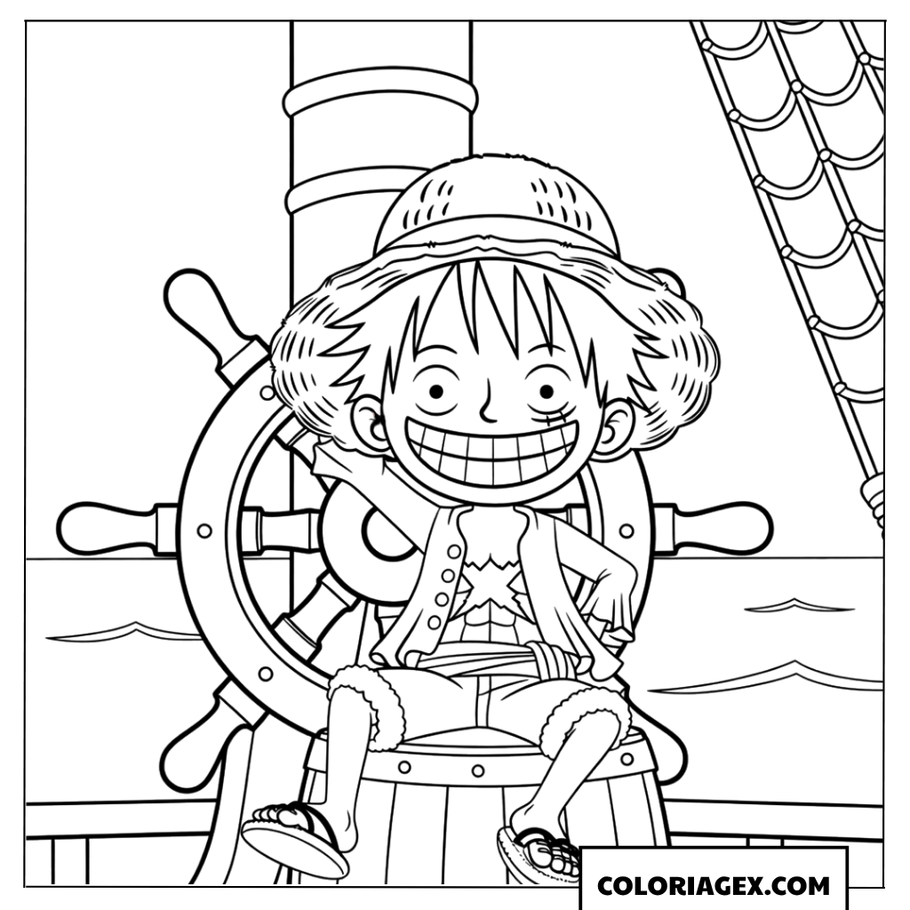 Coloriage Luffy au volant du Thousand Sunny