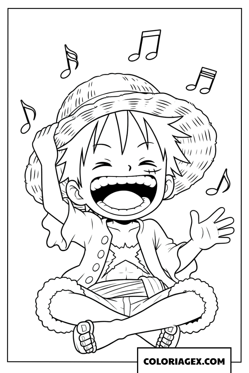 Coloriage Luffy chante joyeusement