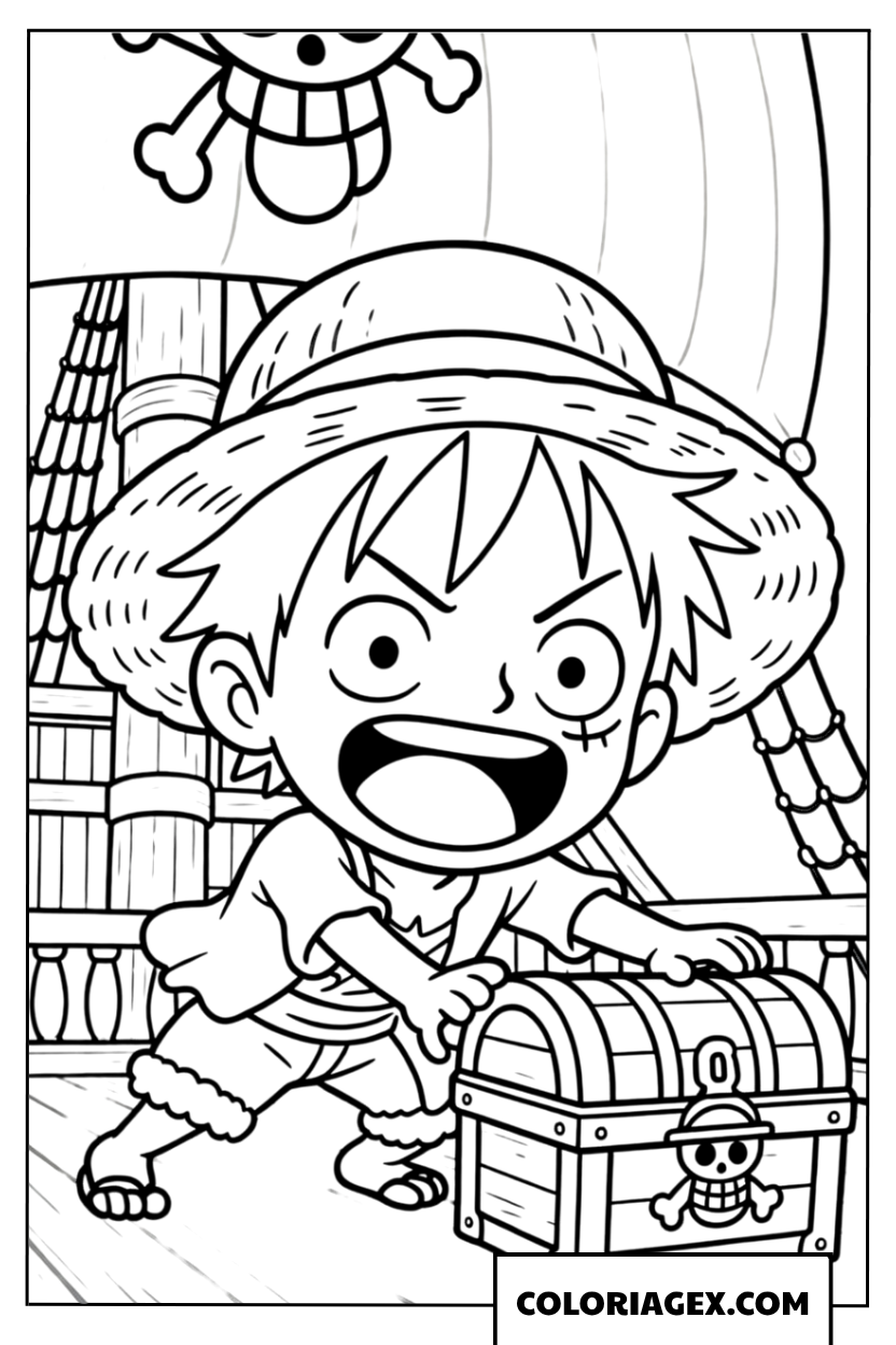 Coloriage Luffy découvre le trésor