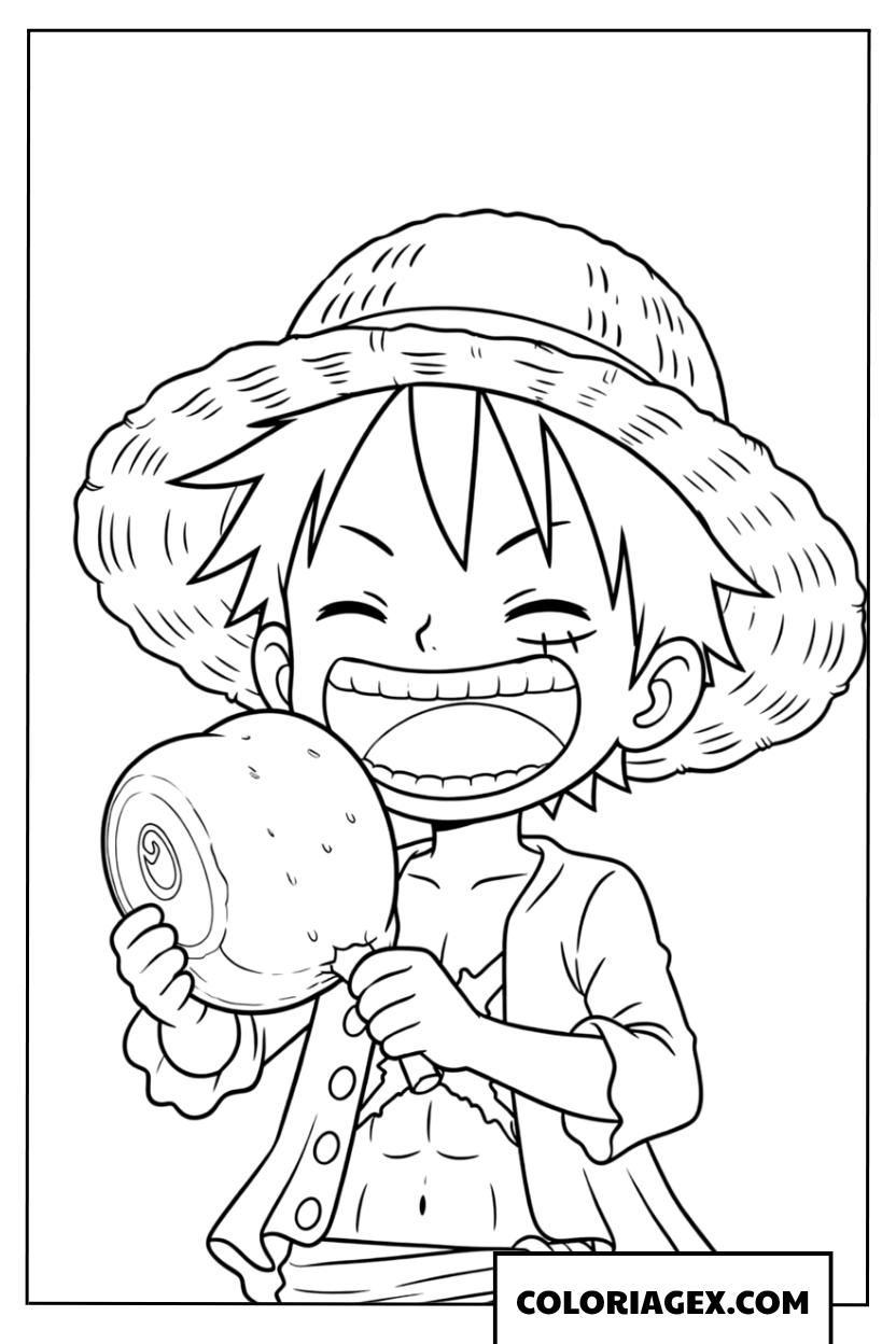Coloriage Luffy et son énorme morceau de viande