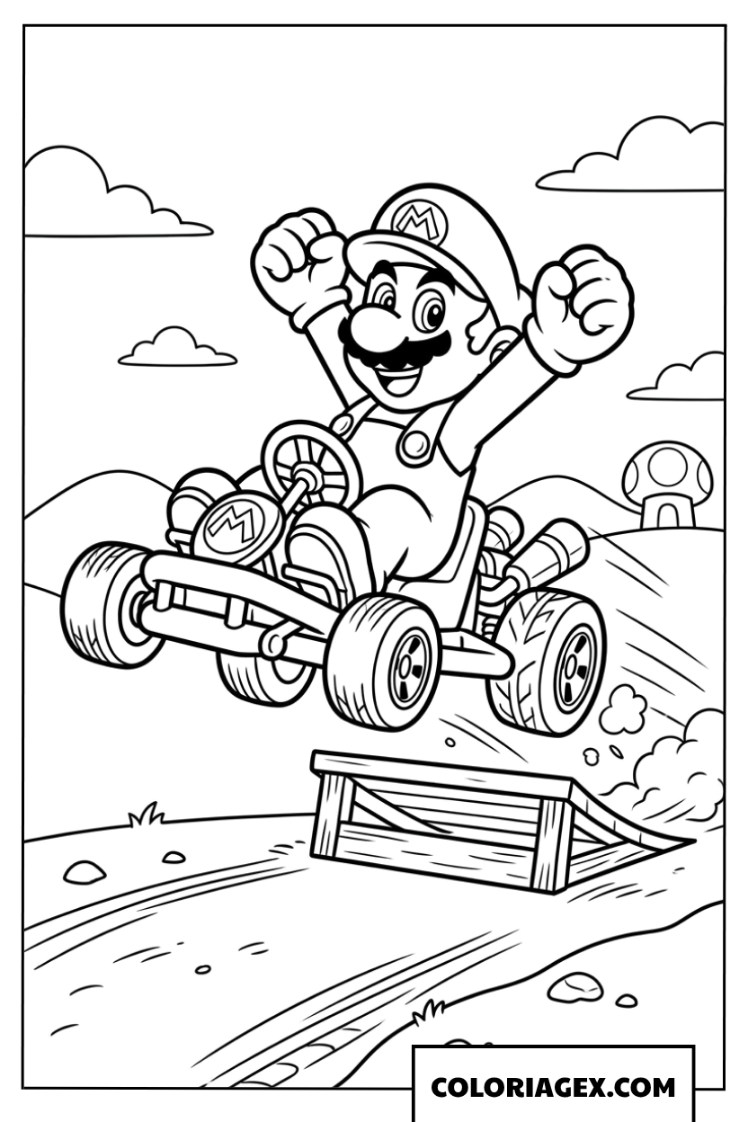 Coloriage Mario Kart effectuant un saut spectaculaire