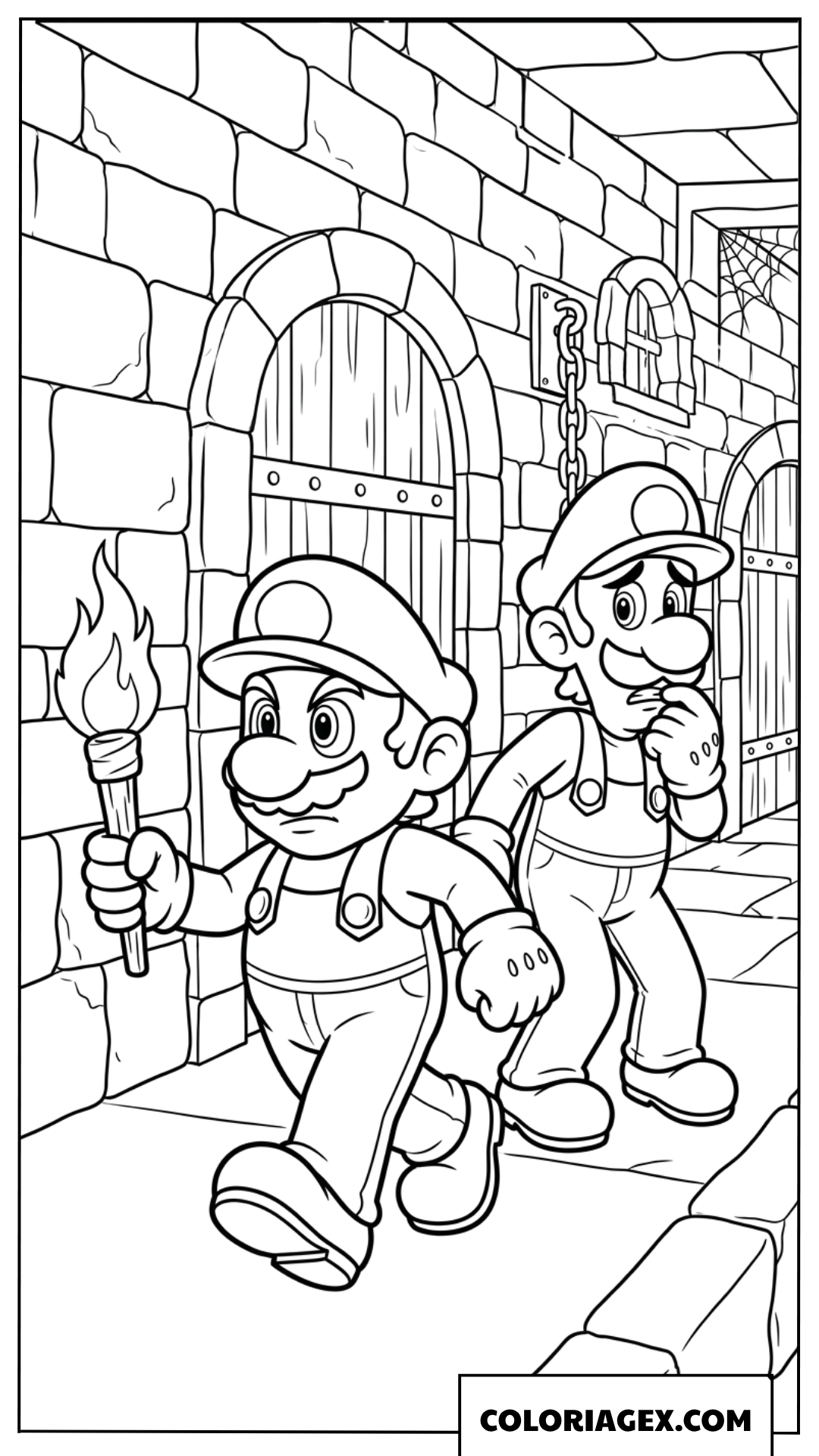 Coloriage Mario et Luigi dans un donjon