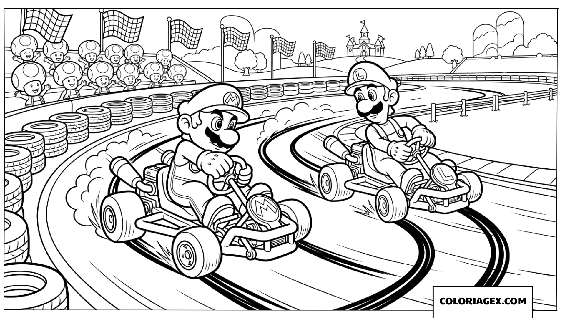 Coloriage Mario et Luigi en plein dérapage sur la piste