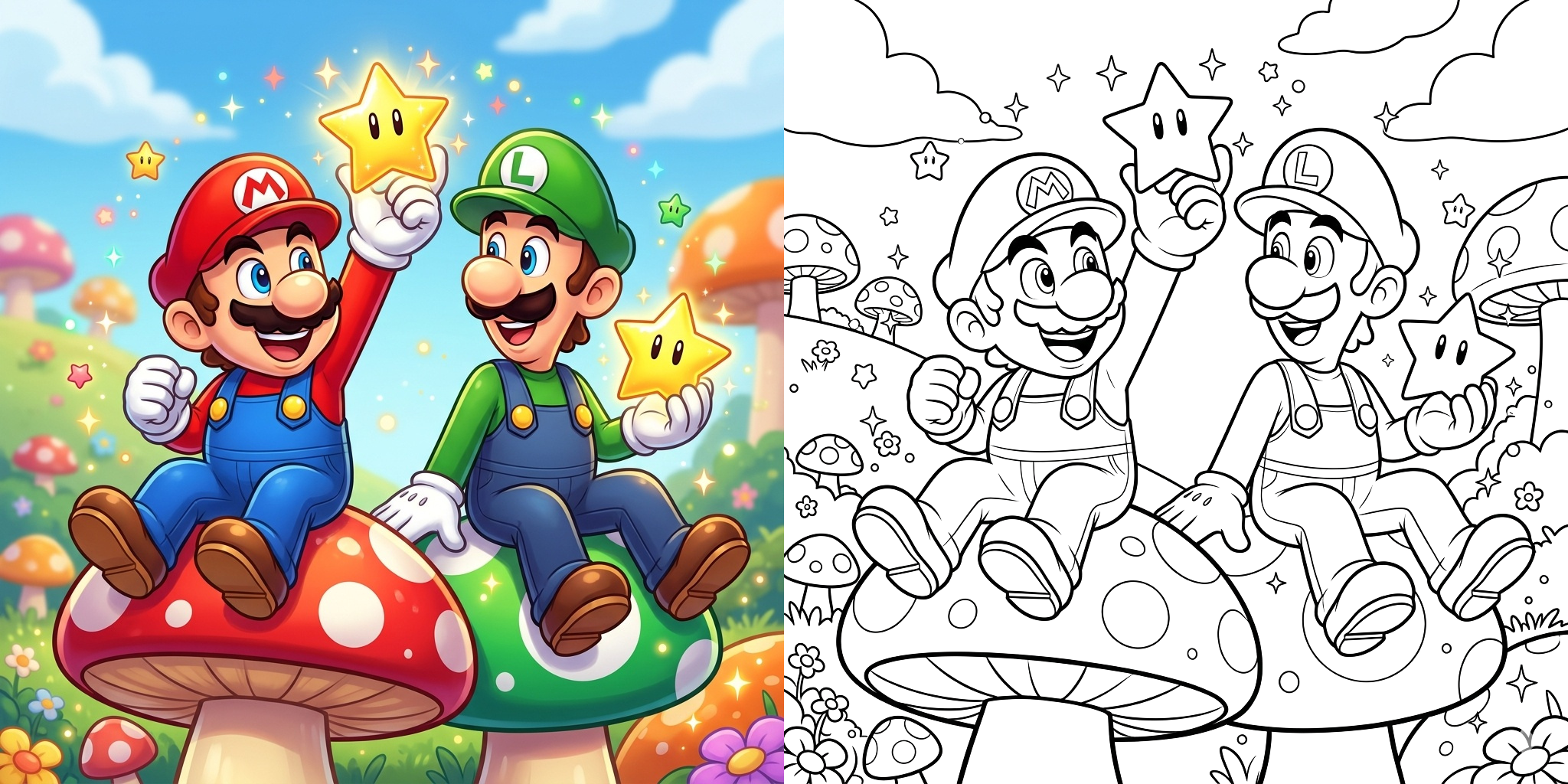 Coloriage Mario et Luigi ft