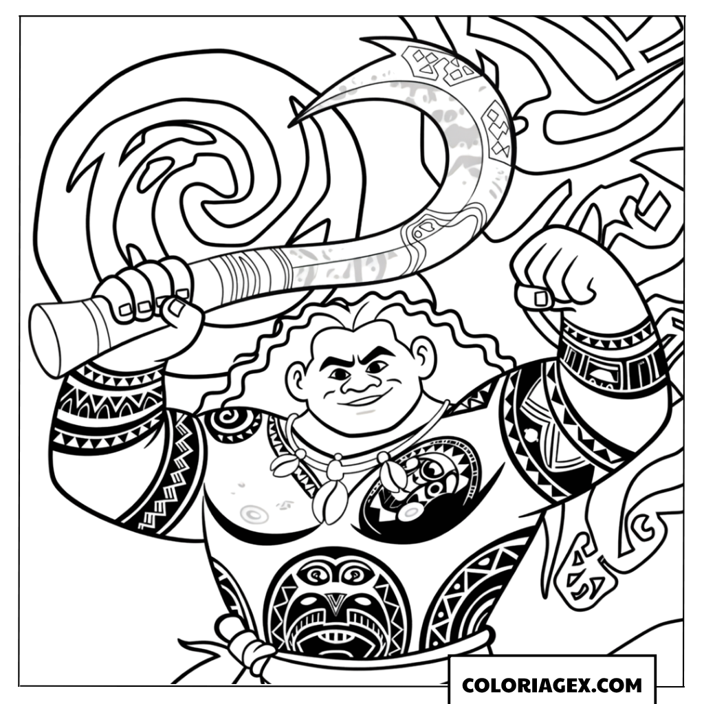 Coloriage Maui et son hameçon magique