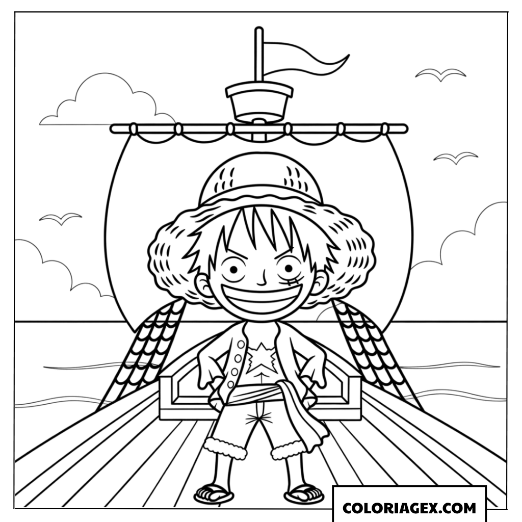 Coloriage Monkey D. Luffy sur la proue du bateau