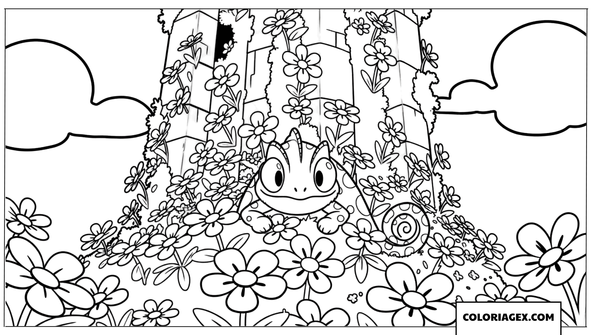 Coloriage Pascal jouant à cache-cache près de la tour
