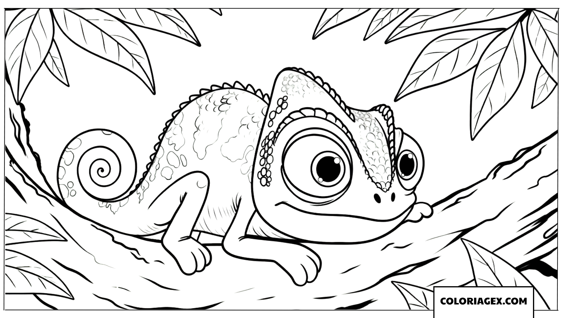 Coloriage Pascal le caméléon sur une branche