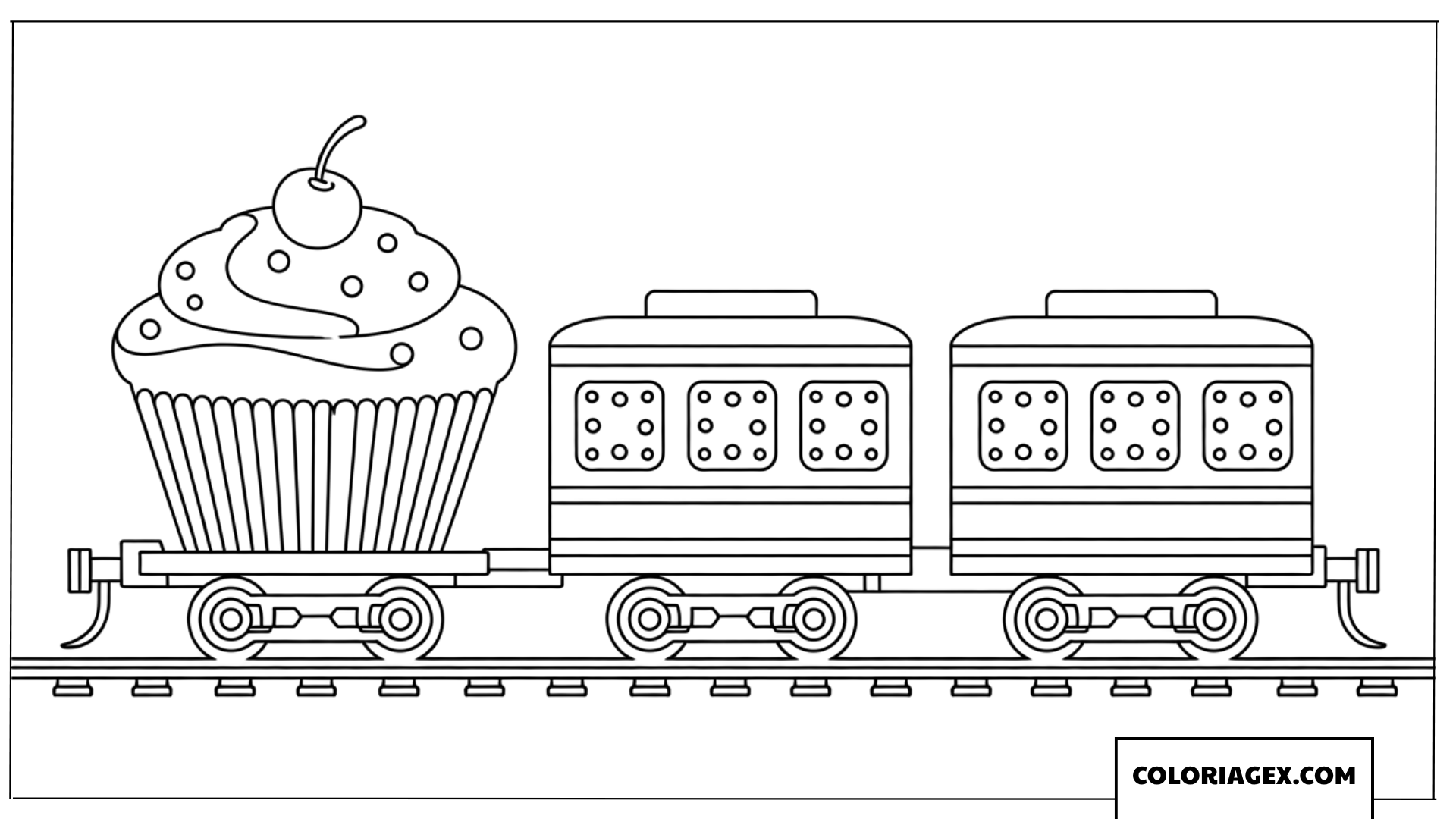 Coloriage Petit train transportant un cupcake à la cerise