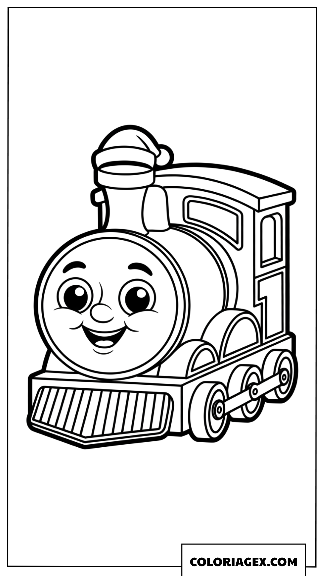 Coloriage Petite locomotive de jouet avec un bonnet de Père Noël