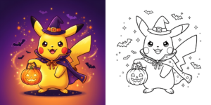 ft - Coloriage Pikachu pour Halloween ft