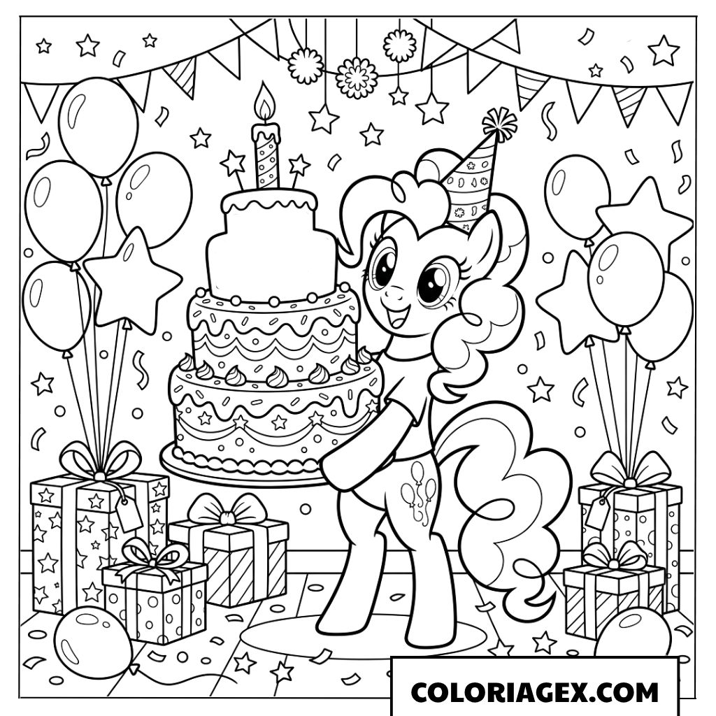 Coloriage Pinkie Pie et le gâteau géant