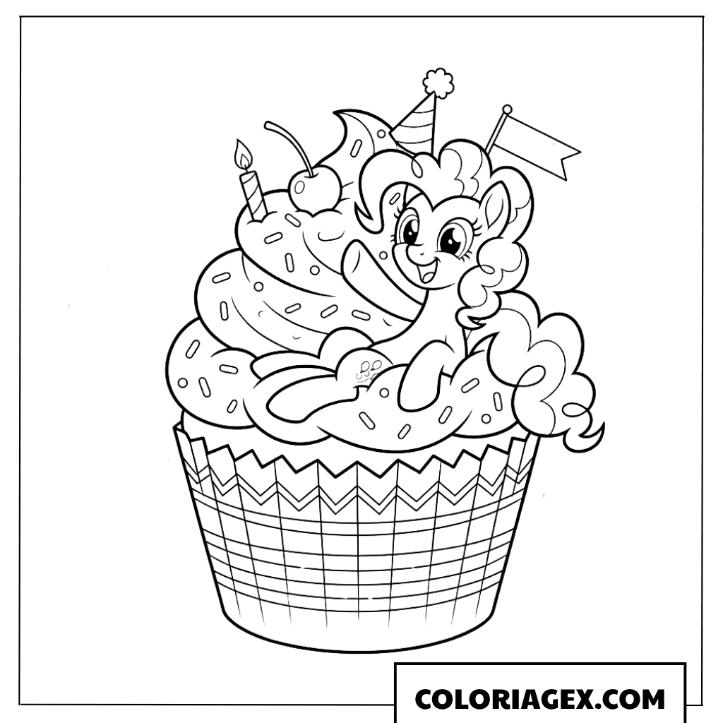 Coloriage Pinkie Pie sur un cupcake