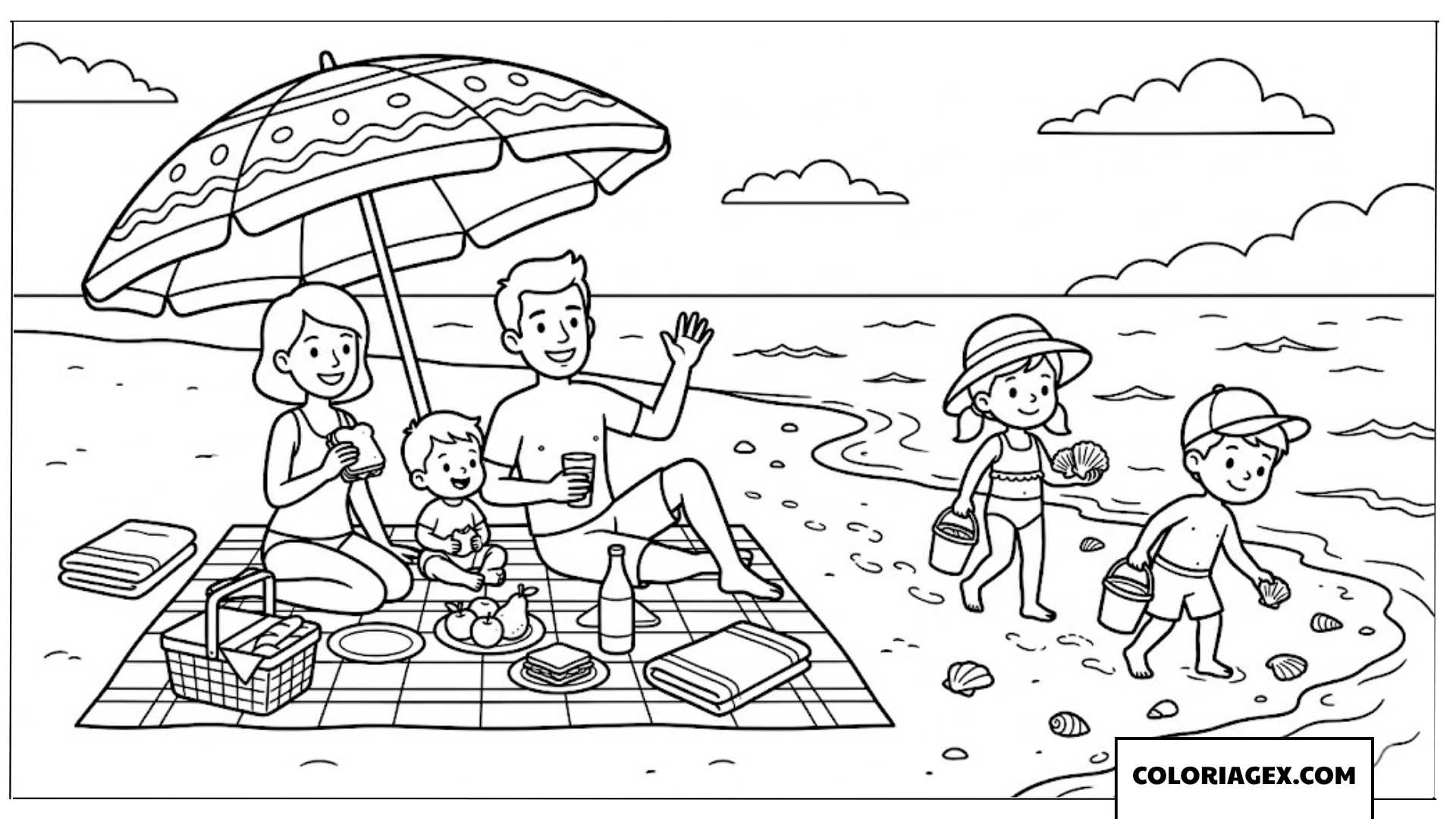 Coloriage Pique-nique au bord de la mer