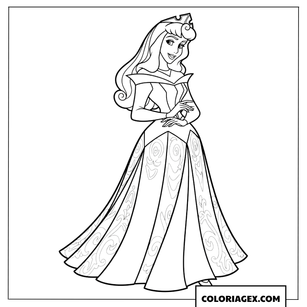 Coloriage Portrait de la princesse Aurora dans sa robe de bal splendide