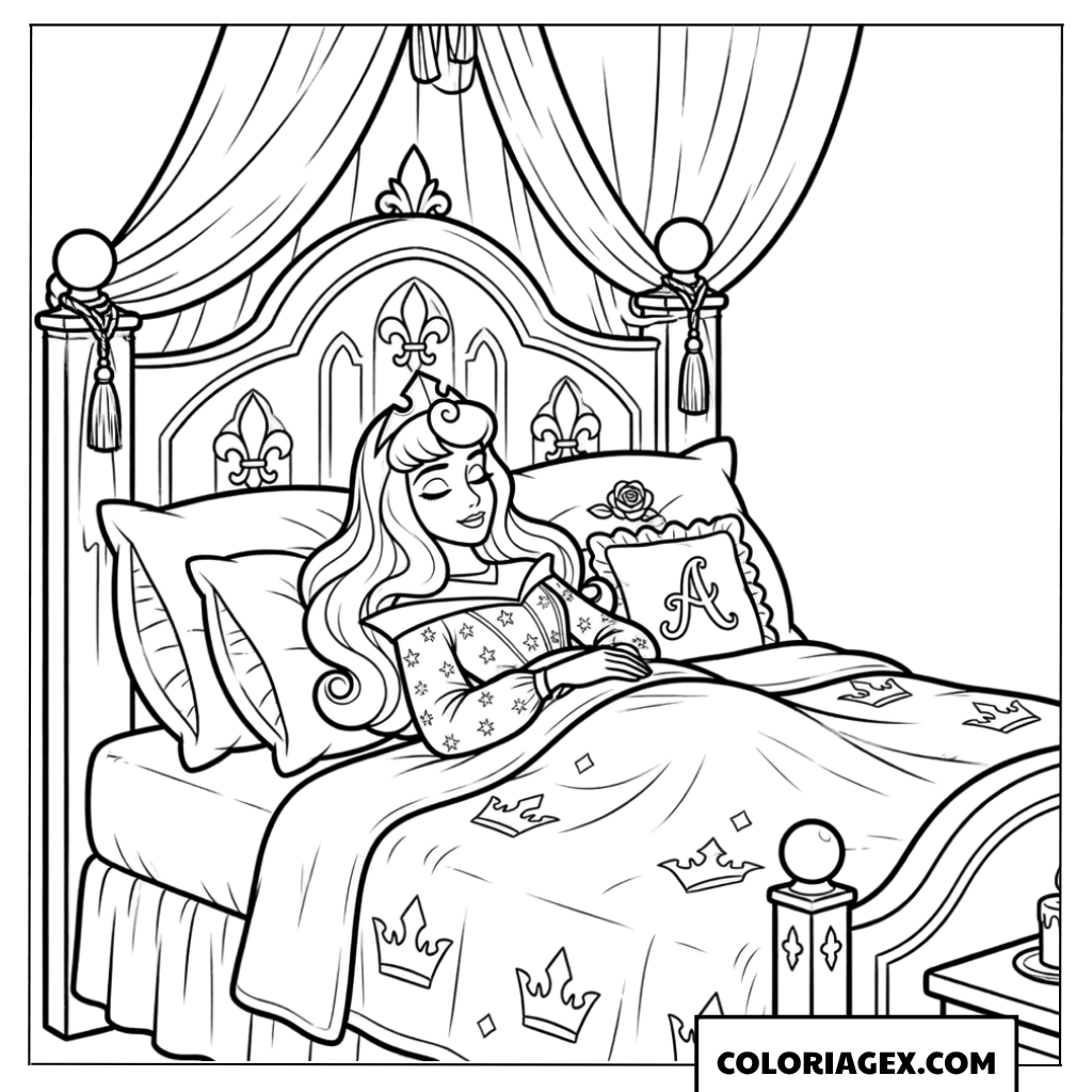 Coloriage Princesse Aurora dormant profondement dans le chateau a colorier