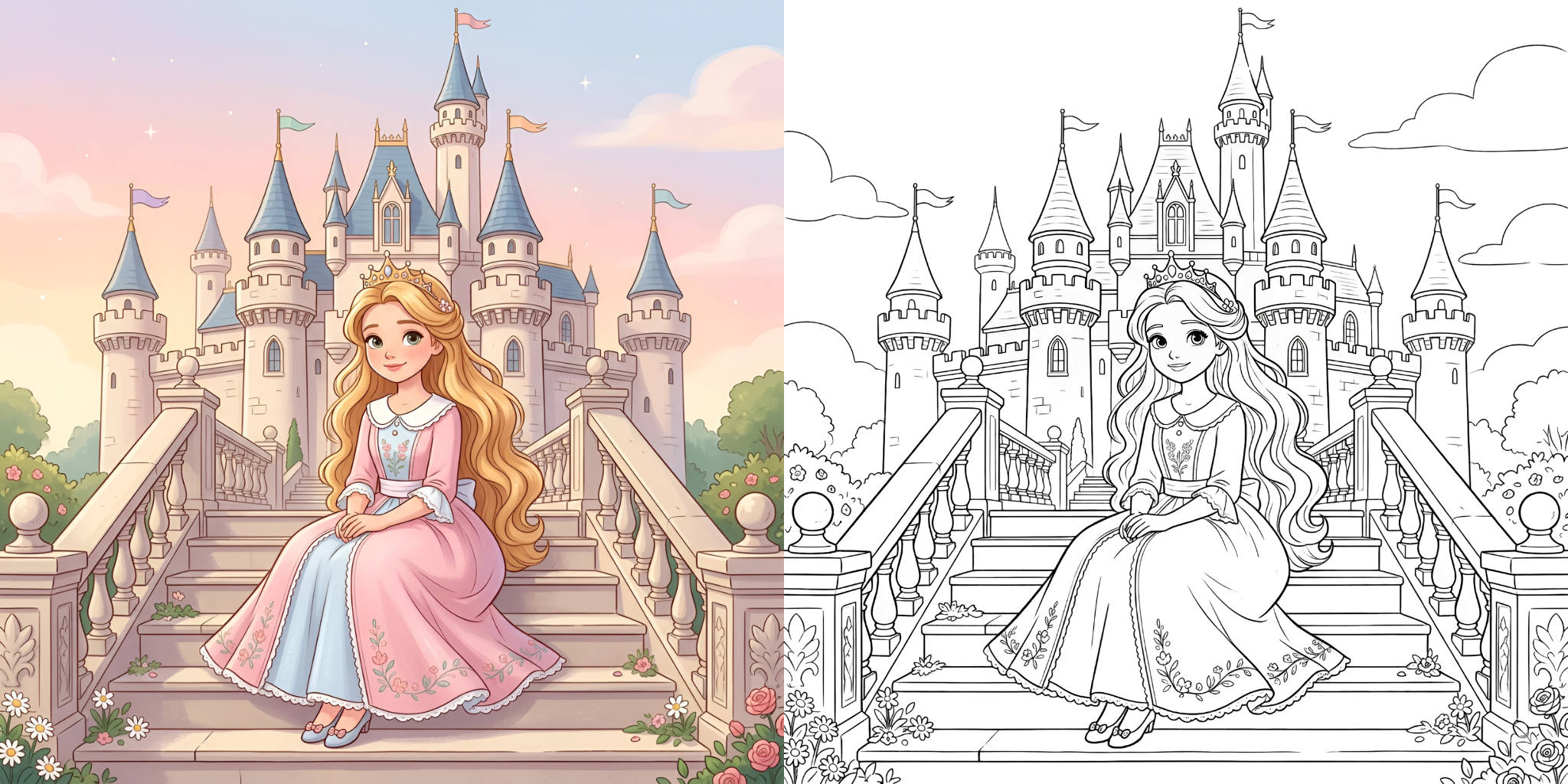 ft - Coloriage Princesse et Son Château ft