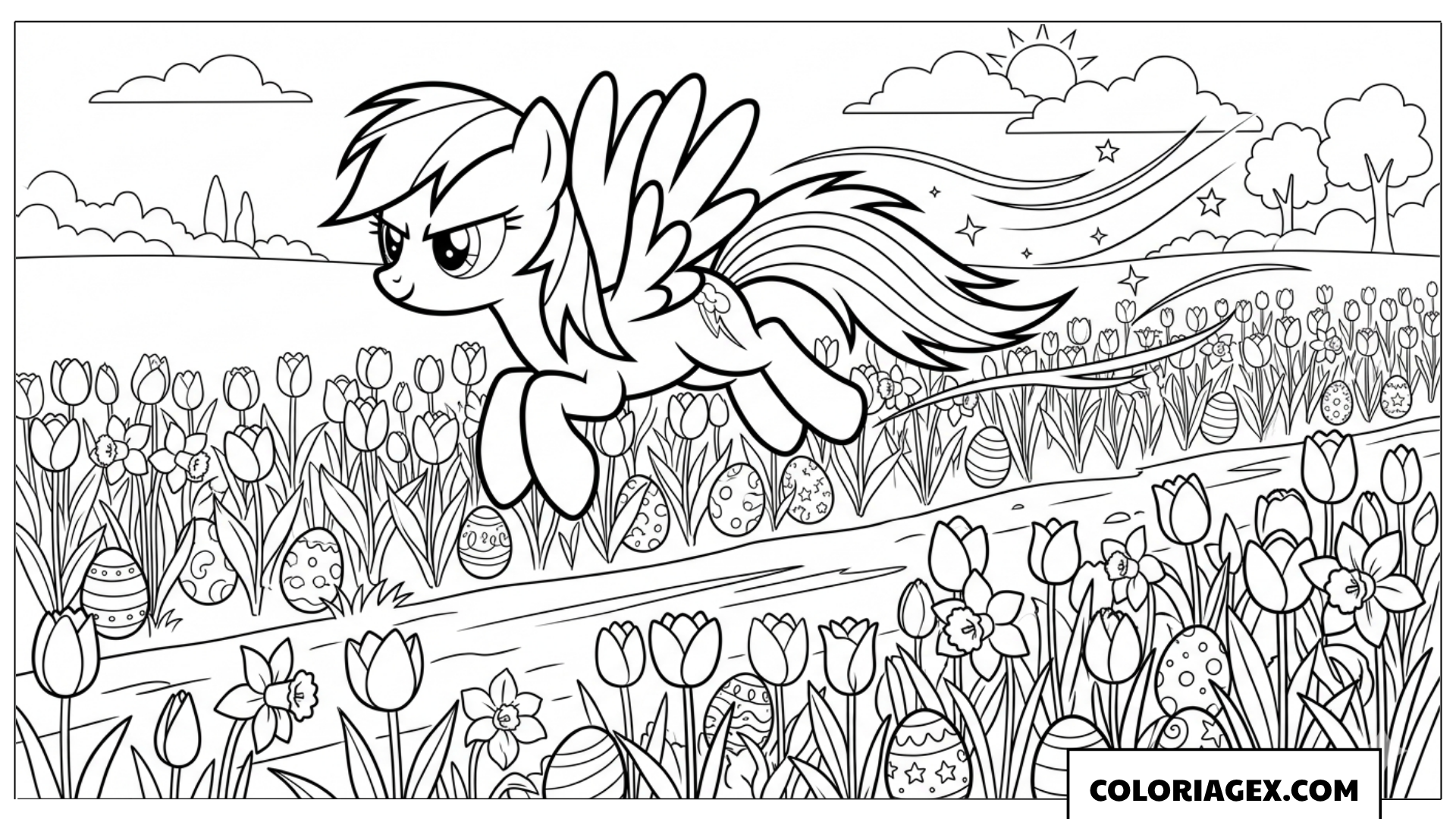 Coloriage Rainbow Dash au printemps