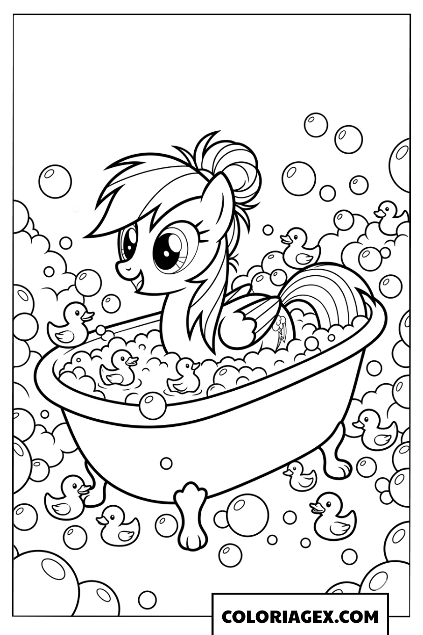 Coloriage Rainbow Dash dans son bain